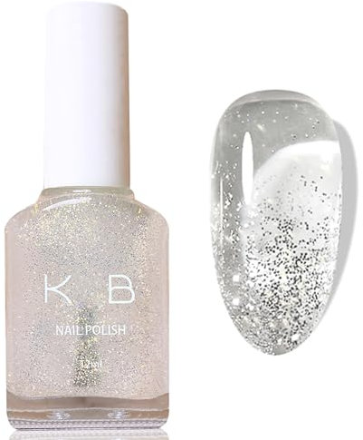 Virellay Vernis à ongles transparent à paillettes, transparent, sans lampe UV, séchage rapide durable, pour femme, bricolage, 12 ml (paillettes transparentes, 12 ml)
