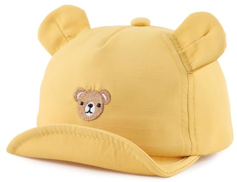 MniJiza Baby Boy Baseball Cap Infant Girls Cute Bear Ear Sun Hat Toddler Adjustable Cotton Cap for Spring Summer (3-18M, Yellow)