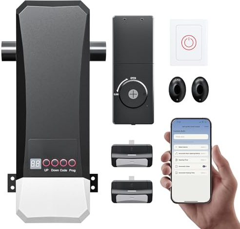 ZUMI Wall-Mounted Garage Door Opener, App-Controlled Garage Opener with Manual Backup IR Sensors Wall Switch Electric Lock, Heavy-Duty Smart Garage Entry Device Access Unit for Garage Door Opening