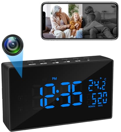 Telecamera Nascosta WiFi HD 1080P Mini Telecamera 2.4 / 5G Telecamera Wifi Spy Cam Senza Fili ,Telecamera Spia Sveglia e Schermo Multifunzione Supporto Visione Notturna Rilevamento del Movimento