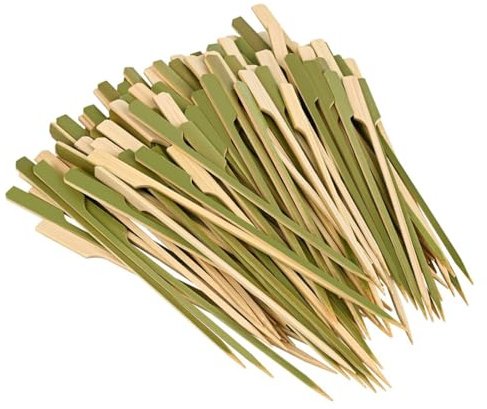 200 Pcs 9cm Natural Green Bamboo skewers for Appetizers Fruit Sausage Flat Burgers Cocktail Sticks Barbecue Kebabs Snacks Buffets Party Wooden Paddle Skewer