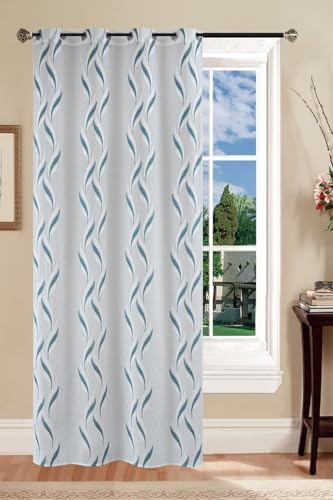 Tenda Semitrasparente Madrid 140x290 cm con Anelli in Alluminio Ø4 cm – Tendaggio Singolo Jacquard Fil Coupé, Motivo Onde/Spirali – Bianco, Grigio, Tortora, Bordeaux, Salvia, Ottanio (Ottanio)