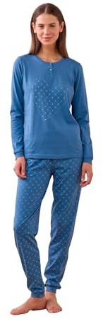 Noidinotte - Pigiama Donna in Jersey Invernale Articolo Cuore. - XL Blu