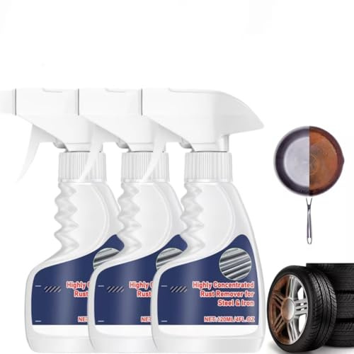 Rust Remover for Steel & Iron 120ml,Heavy-Duty Metal Rust Remover,Powerful Rust Remover for Metal Surfaces,Anti Rust Spray for Metal,Iron Remover,Anti-Rust Treatment,Instant Remover Cleaner (3PC)