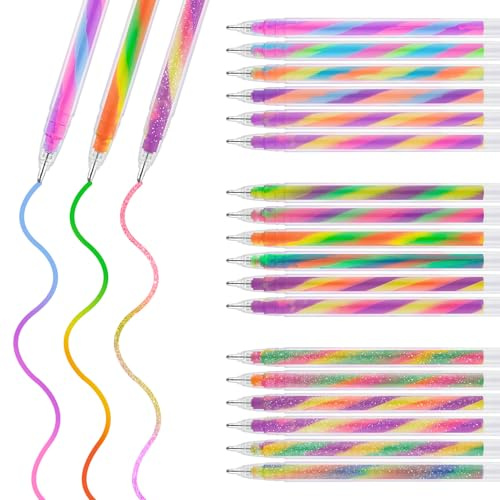 W Rxkiocs 18 st. glitterpennor gelpennor glitter glitter pennor glitterpenna gelpennor regnbåge gelpenna färgglad gelpenna klisterbok dagbok rita doodlor gör-det-själv gratulationskort