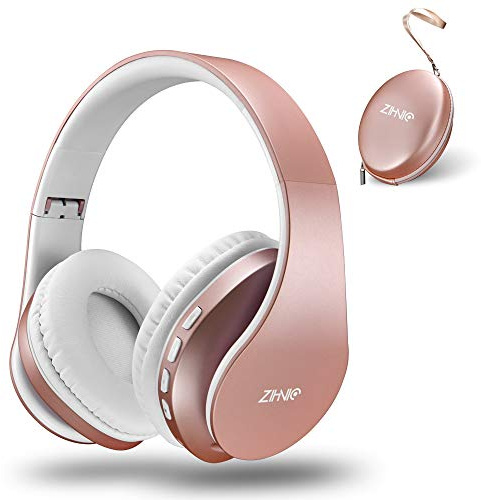 ZIHNIC Bluetooth Headphones Over-Ear, Foldable Wireless and Wired Stereo Headset Micro SD/TF, FM for Cell Phone,PC,Soft Earmuffs &Light Weight for Prolonged Wearing(Rose Gold)