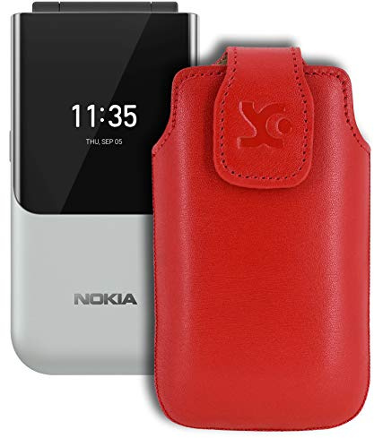 Suncase Original Tasche kompatibel mit Nokia 2720 Flip Hülle Leder Etui Handytasche Ledertasche Schutzhülle Case in rot