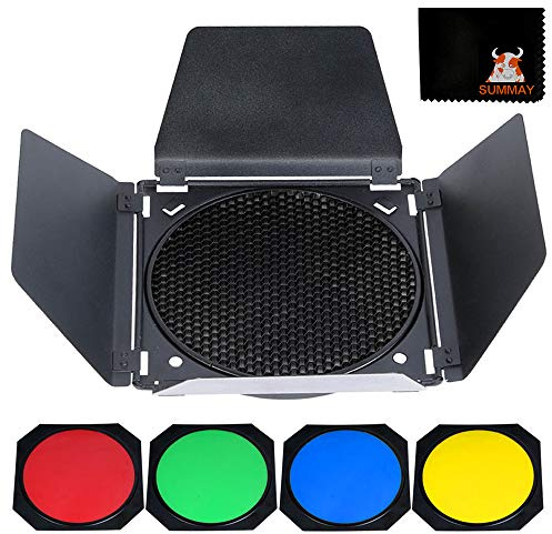 GODOX BD-04 Kit Porta Barn Solidly per 7Riflettore Standard con Griglia a Nido d'ape e 4 Filtri Gel Colorati