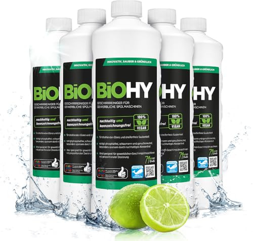 BiOHY Geschirrreiniger für gewerbliche Spülmaschinen (6 x 1 Liter) | Maschinenspülmittel für Geschirr | ergiebig, flüssig & phosphatfrei | für Gastro & Gewerbe | Spülmaschinenreiniger