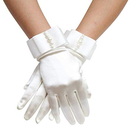 SUNTRADE Damen Handgelenk Länge Brauthandschuhe mit Perlen für Hochzeitskleid Party Kleid Fingerhandschuhe