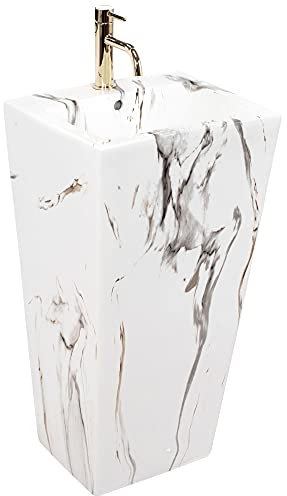 Rea Standwaschbecken Blanka Marble, Freistehend Waschbecken für Badezimmer Standwaschtisch Waschtisch 400 x 400 x 840 mm, Keramik (Stein imitiert)