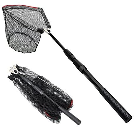 SANLIKE Fishing Net Fish Landing Nets Ice Fishing Collapsible Telescopic Sturdy Pole Handle for Saltwater Freshwater Extending to 36/43/71/98inches (49inch-Black)