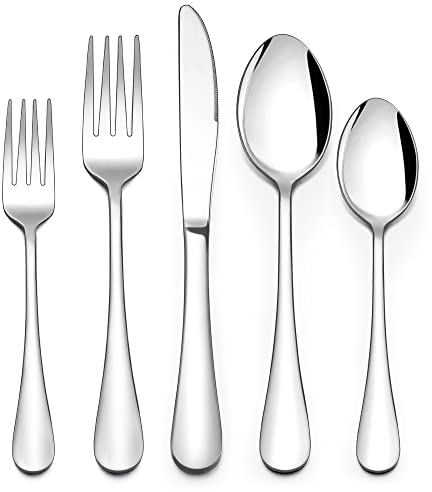 Joyfair,Set di posate da 12 persone, in acciaio inox, 60 pezzi, con forchetta, coltello, cucchiaio, elegante set di posate da tavola, per casa, ristorante, feste, lucidate e lavabili in lavastoviglie
