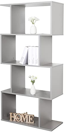 RICOO Standregal 4 Regalböden WM074-PL Raumteiler Regal schmal platingrau 140×70×30 cm Bücherregal Holzregal Wand Würfelregal Büroregal klein Regale & Ablagen Bookshelf Wandregal Holz