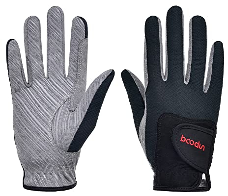 Turbovera Reithandschuhe Professional Lederimitat REIT Handschuh Damen Jungen Sommer für Reitsport Radfahren Schwarz&Grau L&XL