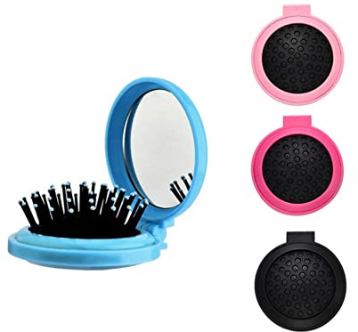 4 Pcs Round Travel Hair Brush with Mirror Lovely Hair Comb Folding Pocket Hairbrush for Travel Women and Girls