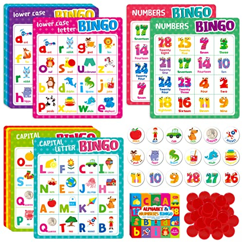 SpriteGru Alphabetisches Bingospiel, Bingospiel mit Großbuchstaben, Kleinbuchstaben und Zahlen, Bingo-Brettspiel ABC und 123, für Kinder im Vorschulgarten von 4 bis 8 Jahren, Klassenzimmer und Zuhause