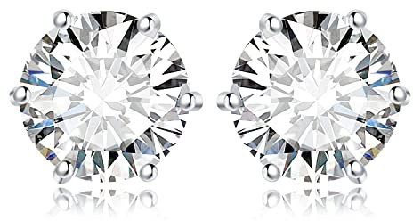 JewelryPalace 6ct Classique Boucles d'oreilles Taille Rond Solitaire Cubic Zirconia Argent 925 Femme, Or Blanc 14k Petite Clous d'oreilles Pierre Fille, Diamant Simulé Ensemble Bijoux Mariee Mariage
