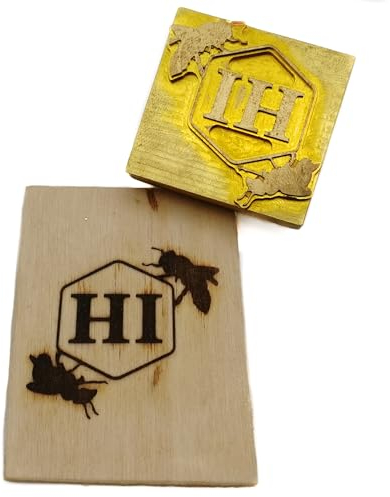 Dein Brandstempel elektrischer Initialen im Motiv Bienenpaar für Holz, Leder, Pappe - personalisiertes Brandeisen für Imker, individueller Brennstempel für Bienenbeuten in 80 x 80 mm