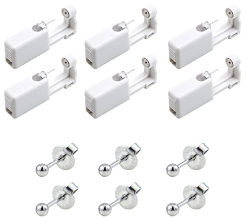REQAG 6 Pièces pistolets de Piercing D'oreille Jetables Perceur D'oreille Blanc Sûr et Sans Douleur Piercing Tool Piercing Tool Kit de Piercing D'oreilles pour Filles, Femmes et Homme
