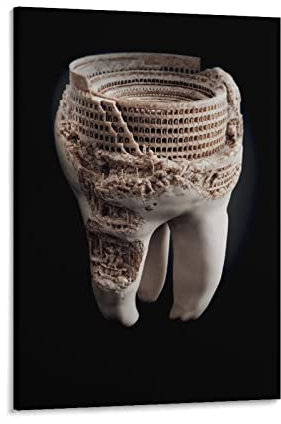 Leinwand Bilder Abstrakte Surreales Poster Abstrakte Fotografie Die Welt in den Zähnen Vintage Wand Bilder Gemälde für Büro Schlafzimmer Wohnzimmer Dekor 40x60cm (Ungerahmt)