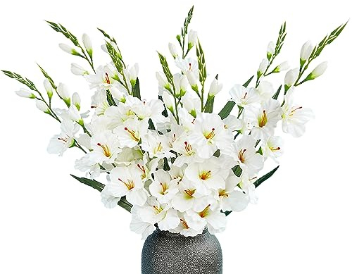 kimbovillea Förpackning med 10 – konstgjord gladiolus silke orkidéer blomstjälkar falska dendrobiblommor påskliljor för hem trädgård fest bröllopsdekoration (vit)