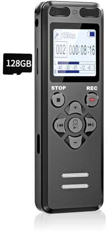 128GB Registratore Vocale, Tonnlog Registratori Vocali Digitali Professionale Portatile con Attivazione Vocale, USB-C Registratore Audio per Lezioni Riunioni, Registrazione/Bloccare con un Solo Clic