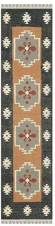 CASAVANI Alfombra de pasillo reversible Kilim de 2 x 10 pies, color marrón y negro, lana y yute, alfombra tejida a mano para interiores y exteriores, alfombra de tejido plano, alfombra de alto