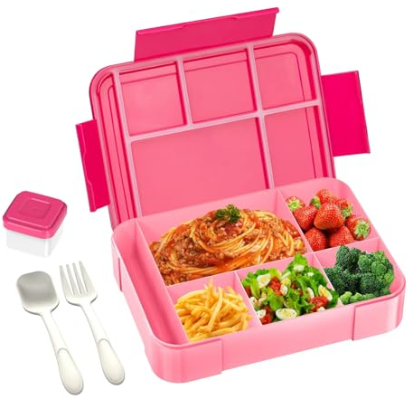 iNeibo Bento Box Lunch Box, 1330ML Bento Box for Kids Children with 6 Compartments Cutlery Set, Leak Proof Lunch Box for Kids Adults, Snack Box for School Kindergarten,Nursery, Office