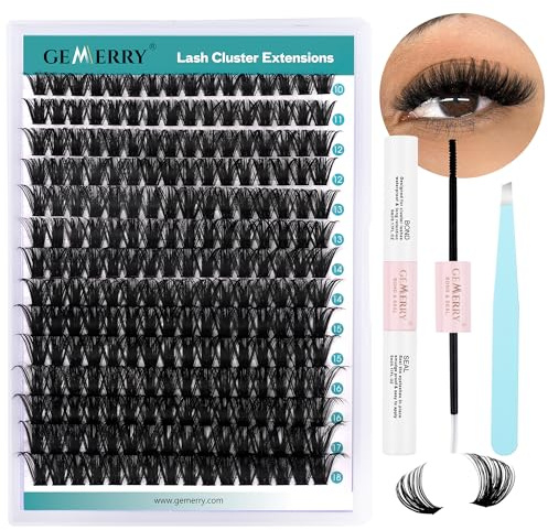 GEMERRY Fransförlängnings set blandade långa franskluster 100D | Franslim & förseglande set för fransförlängning, DIY‑set med franskluster, lim för individuella fransar för hemmabruk