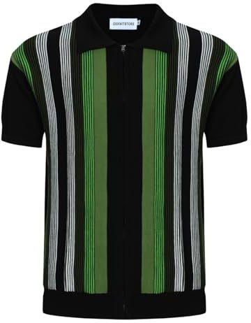 OXKnit Poloshirts für Herren Kurzarm Voller Reißverschluss Gestreiftes Strick Polo Golf Polo Retro Shirts