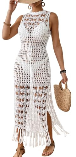 Robe Plage Femme Longue Crochet Robe de Plage Femme Maille Cache Maillot de Bain Cover Up Femme Beach Dress Cache-Maillot Bikini Swimsuit Cover Up Robe de Plage Tricot Transparente Beachwear Femme