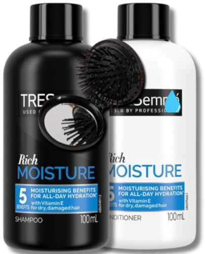 Tresemme Shampoo & Conditioner Set (je 100 ml) mit BVO Luxe Faltbürste – komplettes Tresemme Mini-Shampoo und Conditioner in Reisegröße