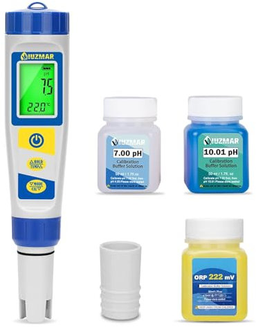 UIUZMAR Chlor und pH Messgerät Pool Salzmessgerät Genau Whirlpool Wassertester 7 in 1 Wasserqualitätstester mit pH ORP Chlor ORP EC TDS Temperatur Funktion für Poolwasser, Whirlpool, Trinkwasser