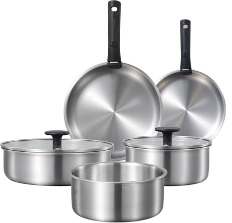 CAROTE Set di pentole con manici rimovibili, 12 pezzi, in acciaio inox, set di pentole a induzione, set di pentole con coperchio in vetro