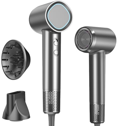 HEXTEK Sèche-cheveux avec diffuseur, 160 000 tr/min, moteur sans balais, séchage rapide, ionique, 500 millions de négatifs, pour voyage, maison, gris