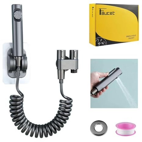 Bidet Handbrause für Toilette, Edelstahl Bidet Handbrause Set mit 1-in-2-out-Doppelsteuerventil Wasserhahnspender und Schlauch Zum Waschen Von Haustieren, Reinigen Des Badezimmers (Grau)