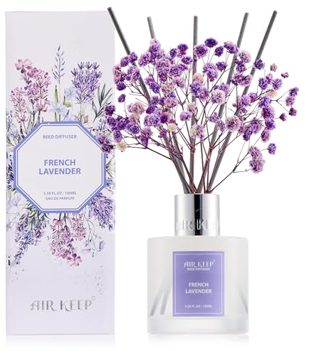 Airkeep Rumdoft fransk lavendel doft, reed diffuser med 8 doftpinnar, luftrenare för badrum, lägenhet, heminredning, 100 ml
