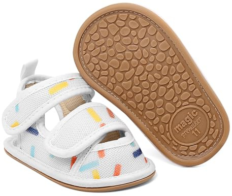 MK MATT KEELY Baby Boys Girls Sandals Toddlers Closed Toe First Walking Shoes Newborn Breathable Mesh Sandals with Non-Slip Sole,White Dots,6-12 Months