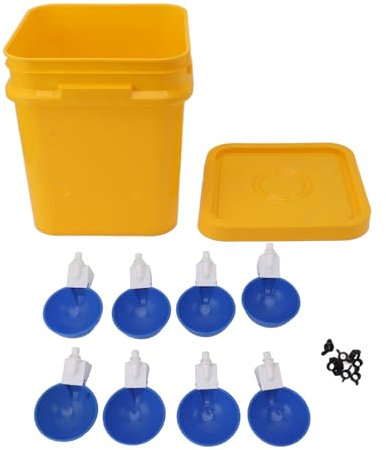 Jeanoko Automatic Chicken Waterer Cup Feeder Kit with 12L, Mounting Screws, Easy Installation for Goose Duck, No Overflow, Plastic Leakproof Design 12 Liters (Bucket + Big Blue Bowl +