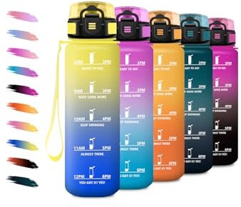 Borraccia 1 Litro, Bottiglia Motivazionale con Scala Temporale, con Filtro, Facile da Trasportare, Borraccia a Prova di Perdite, Bottiglia Palestra per Campeggio, Corsa, Viaggio, Bicicletta, Yoga