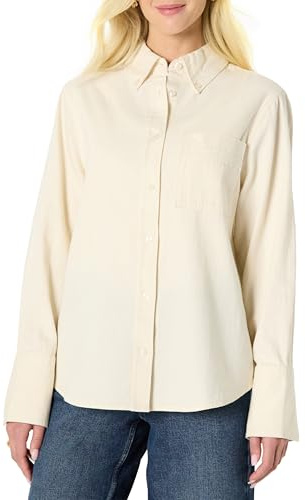 Amazon Essentials Camicia Button Down in Denim, Vestibilità Oversize Donna, Ecru, M
