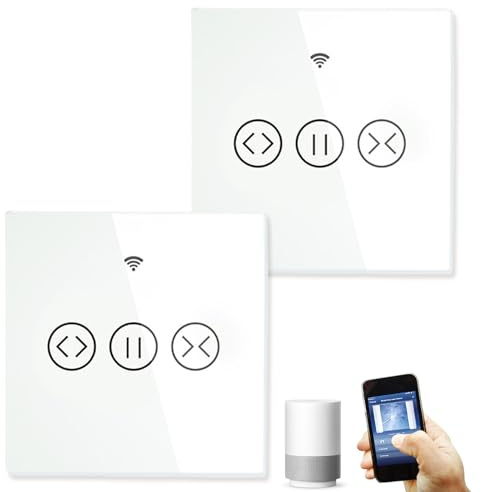 2 stycken Smart Wlan med procentjustering, rullgardinsstyrning infälld kompatibel med Alexa och Google Home, timer och röststyrning, neutral ledare krävs, vit
