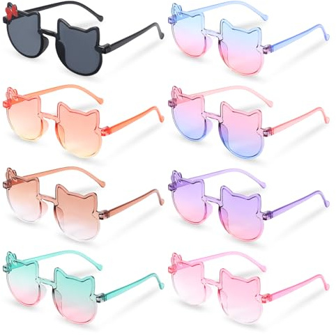 GGSTDDUP 8 Pairs Kids Kitty Sunglasses, Cute Cat Shaped Bow Frames Sunglasses, Girls Gradient Color Glasses for Age 3-8 Years Old