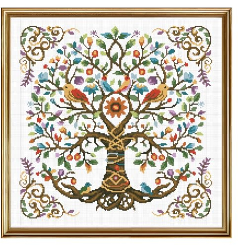 FREEBLOSS 11CT Juego de punto de cruz estampado con árbol de la vida, juego de bordado estampado con instrucciones para colgar en la pared para punta de aguja para adultos, decoración de pared de 45 x