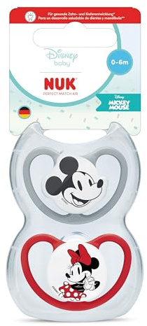 NUK Perfect Match Air Nappflaskor för spädbarn | 0-6 månader | Ortodontiska nappar som främjar luftflöde och förhindrar dregelutslag | 95% acceptans hos barn** | Musse Pigg | 2 stycken