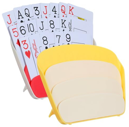 Quilax 2Pack Plastic Playing Card Holder, Card Holders for Bridge, 3Layers Design Cards Game Holder for Adults, Hands Free Game Accessories for Poker, Bridge (Yellow and Red)