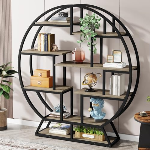 Tribesigns Bookshelf, Round Bookshelves Etagere Bookcase, 63 Book Shelf