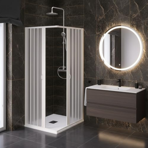 Box doccia Armonibox Sky a soffietto angolare in PVC, Anticalcare, Riducibile, Resistente agli urti, Kit completo, Bianco pastello H 185 cm (bianco, 65x65x185)