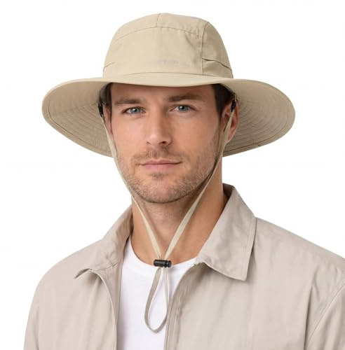 TOP-EX Waterproof Mens Sun Hat Wide Brim UPF 50+ Bucket Hat for Women Sun Protection Boonie Outdoor Hiking Safari Pakcable Foldable Beige Medium